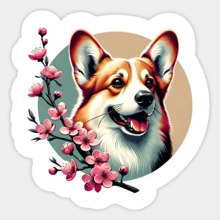 Pembroke Welsh Corgi's Spring Cherry Blossoms Delight Sticker